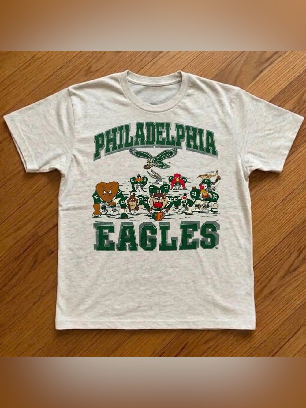 Vintage Philadelphia Eagles Short Sleeve Graphic Tee - Cream & Green